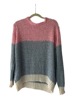 Sandro knitted Colorblock Crewneck Sweater - Pink, Blue & Cream size L